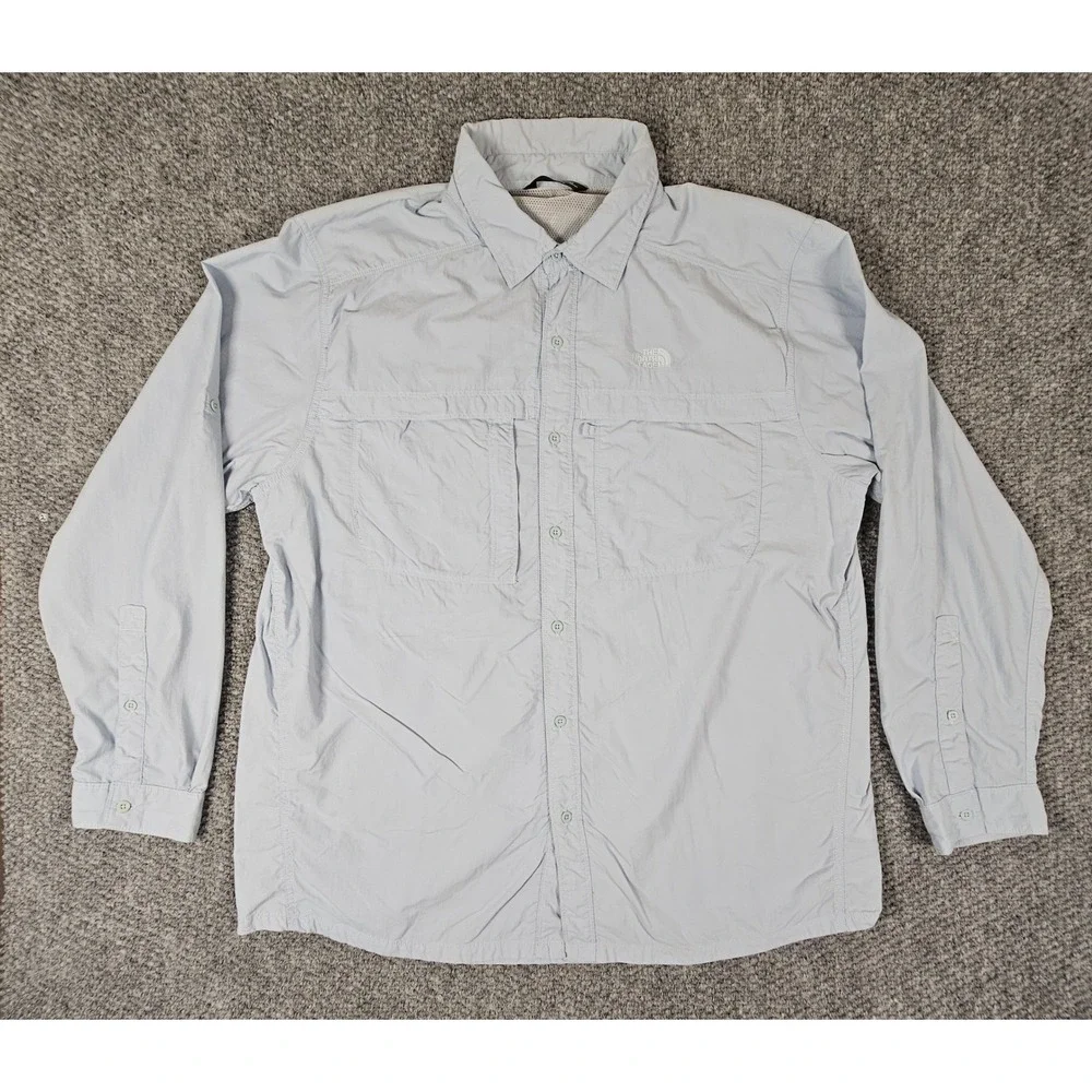 The North Face Mens XL Long Sleeve Hiking Shirt Blue Ventilated Fishing Trail‎